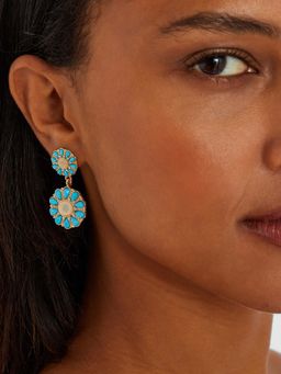 Accessorize London - Women Turquoise Blue Flower Drop Earrings