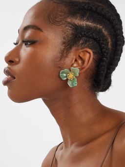 Accessorize London - Women Green Resin Flower Statement Drop Earrings