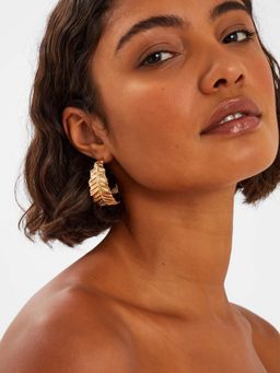 Accessorize London - Women Gold Statement Leaf Hoop Earrings