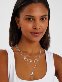 Accessorize London - Women Silver Disc Layered Necklace