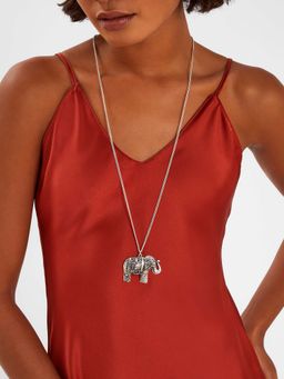 Accessorize London - Women Silver Long Elephant Pendant Necklace