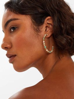 Accessorize London - Women Turquoise Beaded Hoop Earrings
