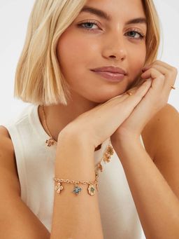 Accessorize London - Women Multi Color Gold Clover Charm Bracelet