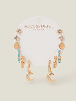 Accessorize London - Women Celestial Stud and Hoop Earrings (Pack of 6)