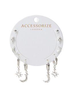 Accessorize London - Women Celestial Diamante Stud and Hoop Earrings Silver (Pack of 5)