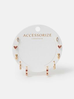 Accessorize London - Women Heart Stud and Hoop Earrings (Pack of 5)