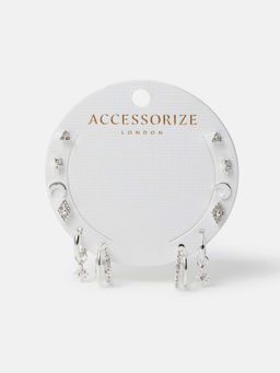 Accessorize London - Women Starry Night Silver Stud and Hoop Earrings Pack of 6