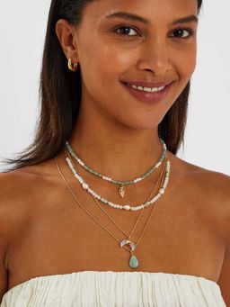 Accessorize London - Women Multi-Color Feather Pendant Bead Layered Necklace