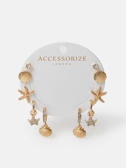 Accessorize London - Women Beach White Seashell and Hoop Earrings (Pack of 5)