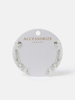 Accessorize London - Women Silver Seashell Stud Earrings (Pack of 5)