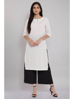 W - White Printed Kurta Parallel Pants (Set of 2)