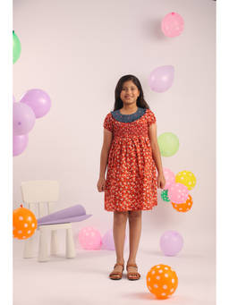 The Little Trunk - Girls Red Floral Printed Fit and Flare Dress