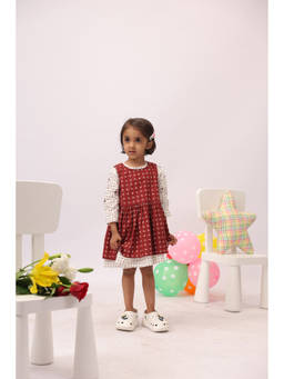 The Little Trunk - Girls Maroon Checked Dress with White Full Sleeves