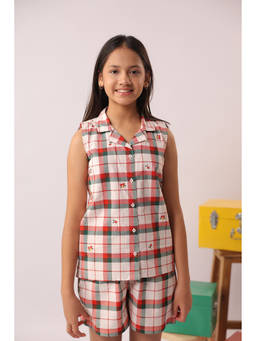 The Little Trunk - Girls Red Green Embroidered Co-Ord Set