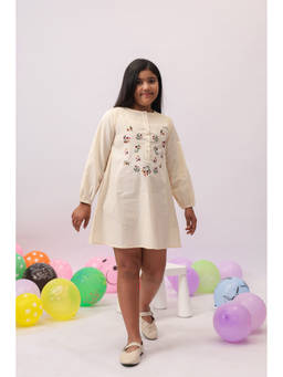 The Little Trunk - Ivory Floral Embroidered Dress for Girls