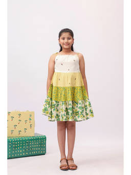 The Little Trunk - Multicolor Floral Tiered Strappy Dress for Girls