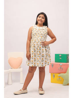 The Little Trunk - White Marigold Smocked Peter Pan Collar Dress