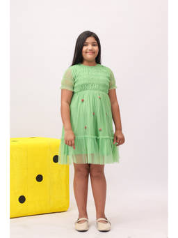 The Little Trunk - Mint Reverie Smocked Tulle Dress for Girls