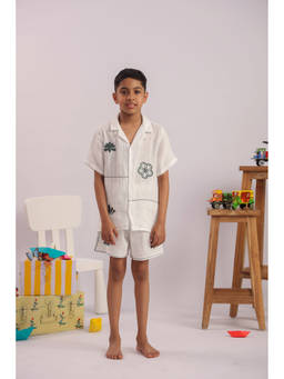 The Little Trunk - Boys White Floral Embroidered Co-ord Set