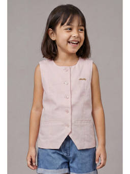 Allen Solly - Girls Light Pink Solid Casual Linen Top