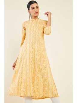Soch - Women Mustard Rayon Printed Kurta