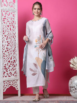 Stylee LIFESTYLE - Beige Cotton Digital Printed Dress Material (Set of 3)