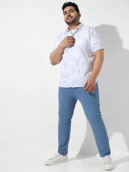 Instafab Plus - Mens White Printed Regular Fit Casual Shirt