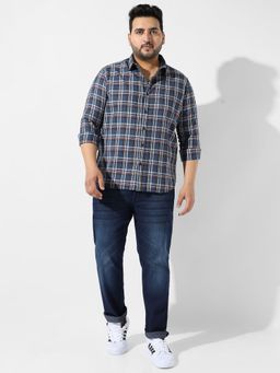 Instafab Plus - Mens Blue Checked Regular Fit Casual Shirt
