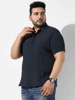 Instafab Plus - Mens Black Textured Regular Fit Casual Shirt
