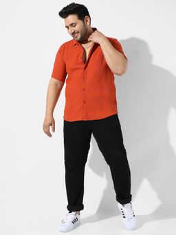 Instafab Plus - Mens Burnt Orange Textured Regular Fit Casual Shirt
