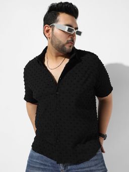 Instafab Plus - Mens Black Textured Regular Fit Casual Shirt