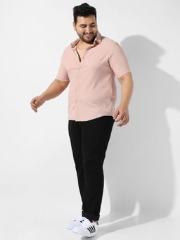 Instafab Plus - Mens Peach Textured Regular Fit Casual Shirt