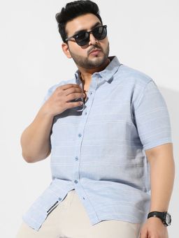 Instafab Plus - Mens Light Blue Textured Regular Fit Casual Shirt