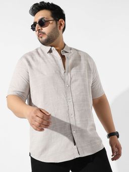 Instafab Plus - Mens Light Grey Textured Regular Fit Casual Shirt