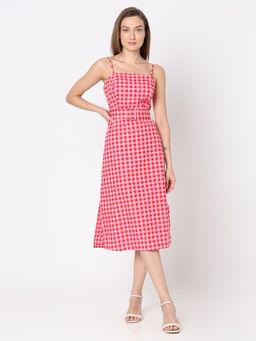 VERO MODA - Red Check Midi Dress with Belt (Set of 2)