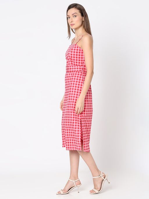 Buy VERO MODA Red Check Midi Dress with Belt (Set of 2) Online