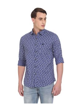 U.S. Polo Assn. Denim Co. - Men Blue Pure Cotton Floral Print Casual Shirt