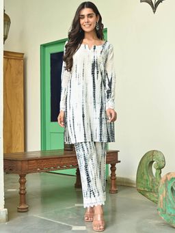 Lavanya The Label - Black And White Shibori Kurta (Set of 2)
