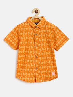 Tales & Stories - Baby Boy's Printed Orange Cotton Half Sleeved Regular Fit Shirt