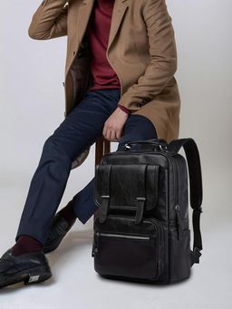 FUR JADEN - Vegan Leather Stylish 15.6 Inch Laptop Black Backpack (M)