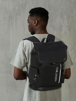 FUR JADEN - Vegan Leather Stylish Casual 4 Compartment Laptop Black Backpack (M)