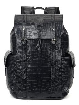 FUR JADEN - Vegan Leather 15.6 Inch Travel 3 Compartment Laptop Black Backpack (M)