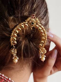 Azai by Nykaa Fashion - Statement Gold Hair Bun Pin with Multi-Coloured Stones