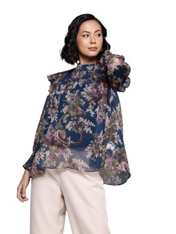 Aarke Ritu Kumar - Navy Blue Amie Peasant Top With Camisole (Set of 2)