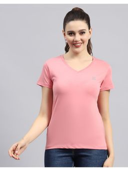 Rock.it - From House of Monte Carlo Womens Pink Solid V Neck Half Sleeve T-Shirt