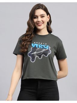 Rock.it - From House of Monte Carlo Womens Grey Printed Round Neck Half Sleeve T-Shirt