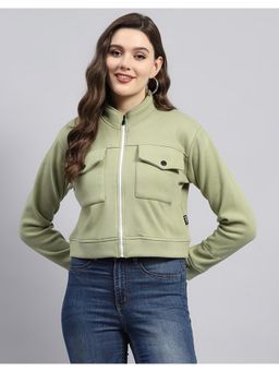Rock.it - From House of Monte Carlo Womens Green Solid High Neck Full Sleeve Sweatshirt