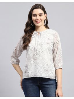 Monte Carlo - Womens Grey Printed Round Neck Full Sleeve Top