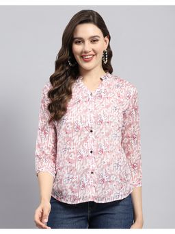 Monte Carlo - Womens Pink Printed Mandarin Neck Shirt