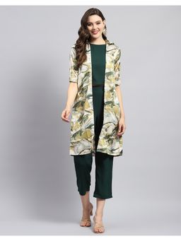 Monte Carlo - Womens Green Solid Collar Neck Half Sleeve Top and Pant with Shrug (Set of 3)